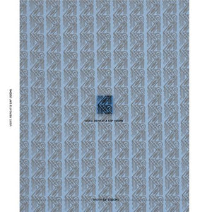 Schumacher Venetian Zig Zag Block Print Fabric 181561 / Black On Blue
