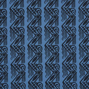 Schumacher Venetian Zig Zag Block Print Fabric 181561 / Black On Blue
