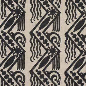 Schumacher Venetian Zig Zag Block Print Fabric 181562 / Black On Natural