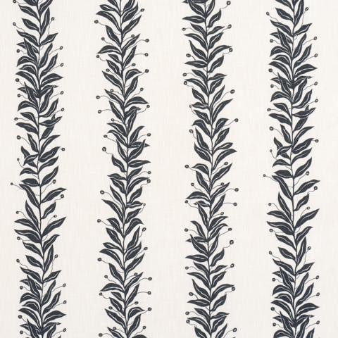 Schumacher Tendril Stripe Indoor/Outdoor Fabric 181671 / Black & Cream