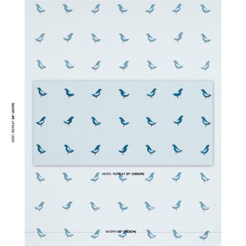 Schumacher Birds Hand Block Print Fabric Navy On Sky | Fabric