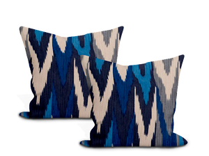 Pair of Custom Made Schumacher Kashgar Velvet Ikat Pillow Covers - Both Sides