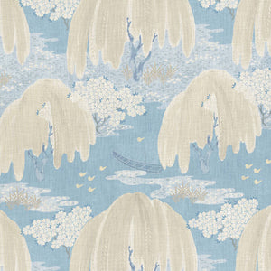 Set of Two Made to Order Thibaut Willow Tree Side Drapery Panels