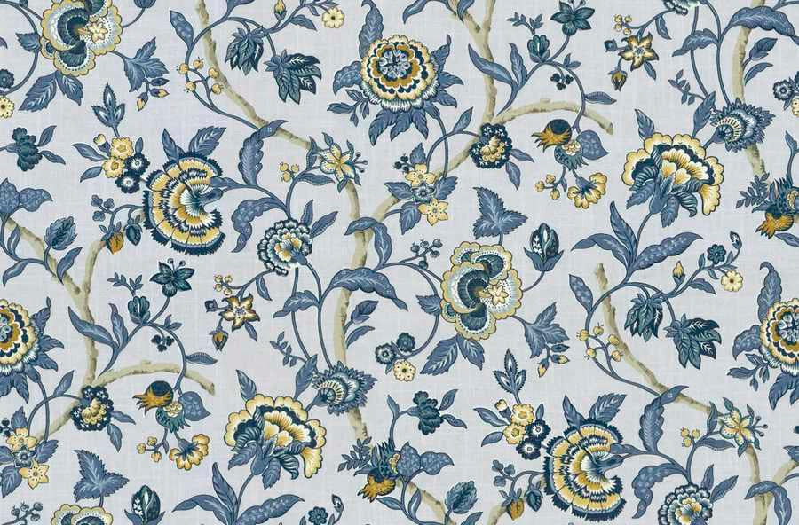 Waverly Glosheen Cotton Decorator Fabric shops - Blue & Yellow Jacobean Floral 14 Yds