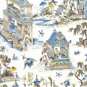 Set of Two Made to Order Thibaut Grand Palace Chinoiserie Side Drapery Panels