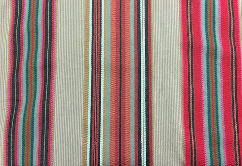 Hot Pink Orange Beige Brown Woven Railroaded Stripe Luxury Designer Interior Drapery Upholstery Fabric