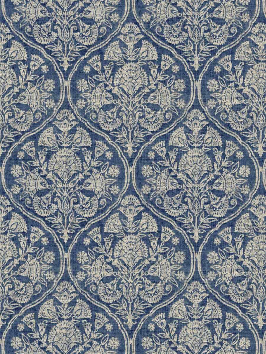 Navy Blue Cream Paisley Damask Upholstery Drapery good Fabric CB700-387