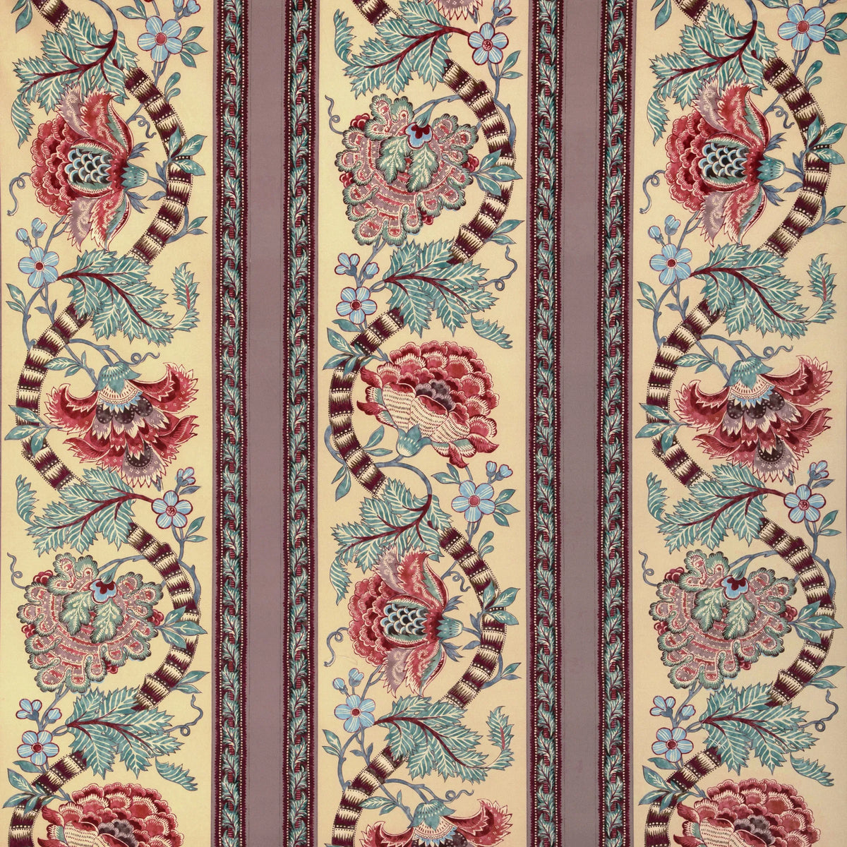 Brunschwig & Fils Lauris Print Fabric Beige/Teal | Fabric Bistro