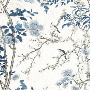 Set of Two Made to Order Thibaut Katsura Chinoiserie Side Drapery Panels