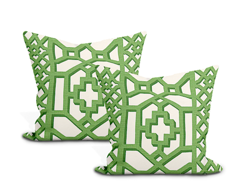 Pair of Custom Made Schumacher  Zanzibar Trellis Pillow Covers - Both Sides
