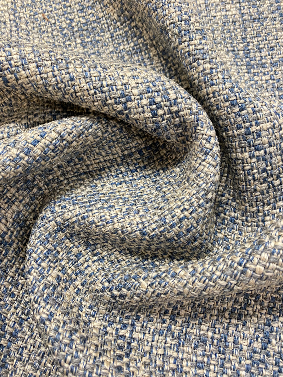 Designer Wool Linen Navy Denim Blue MCM Mid Century Modern popular Tweed Heavy Duty Upholstery Fabric WHS1198