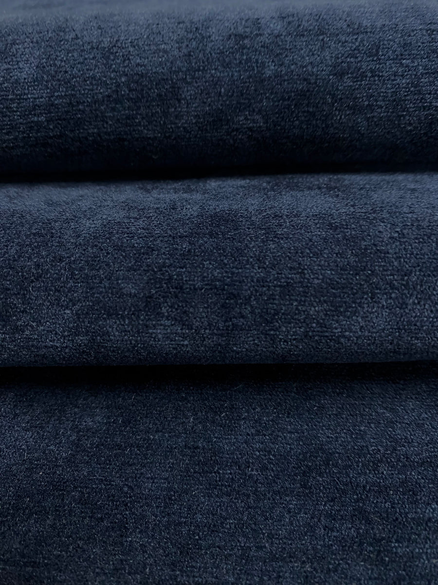 Striped Raised Chenille Velvet in Dark Blue and Brown, R-DIXON BLUESTONE, Upholstery  Fabric, Regal Fabrics Brand, 54 inch Wide