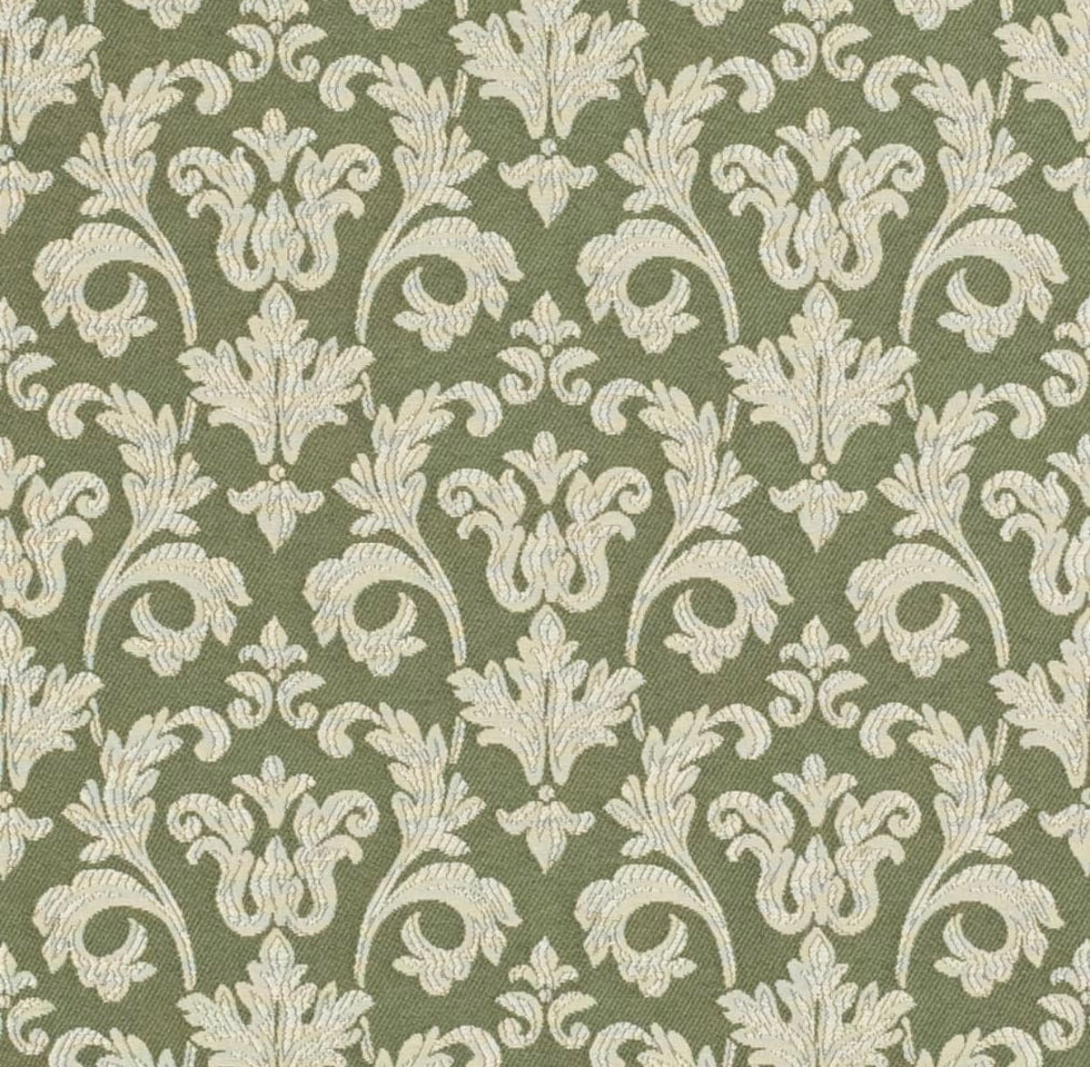 E606 Striped Brown, Green And Gold Damask Upholstery Fabric By The