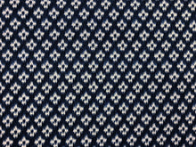 Load image into Gallery viewer, Navy Blue Beige Diamond Ikat Water &amp; Stain Resistant Ethnic Geometric Upholstery Fabric