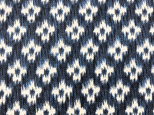 Navy Blue Beige Diamond Ikat Water & Stain Resistant Ethnic Geometric Upholstery Fabric