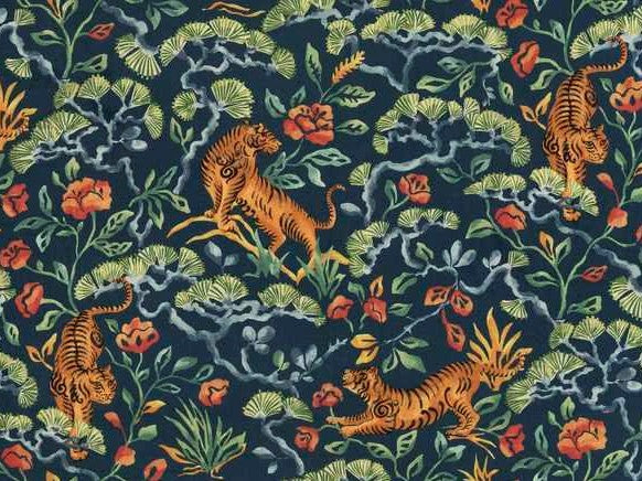 Navy Blue Tiger Drapery Fabric, Fabric Bistro, Columbia