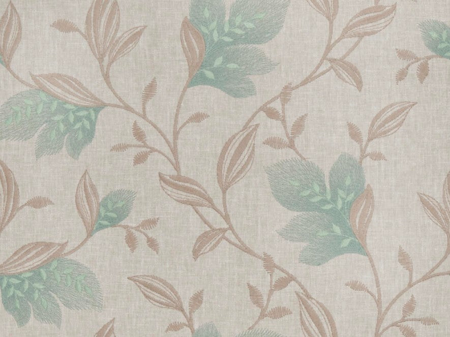 Seafoam Green Taupe Cream Botanical Embroidered Drapery Fabric FB