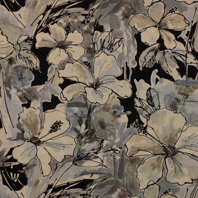 Dark Floral II on Linen, Floral Fabric