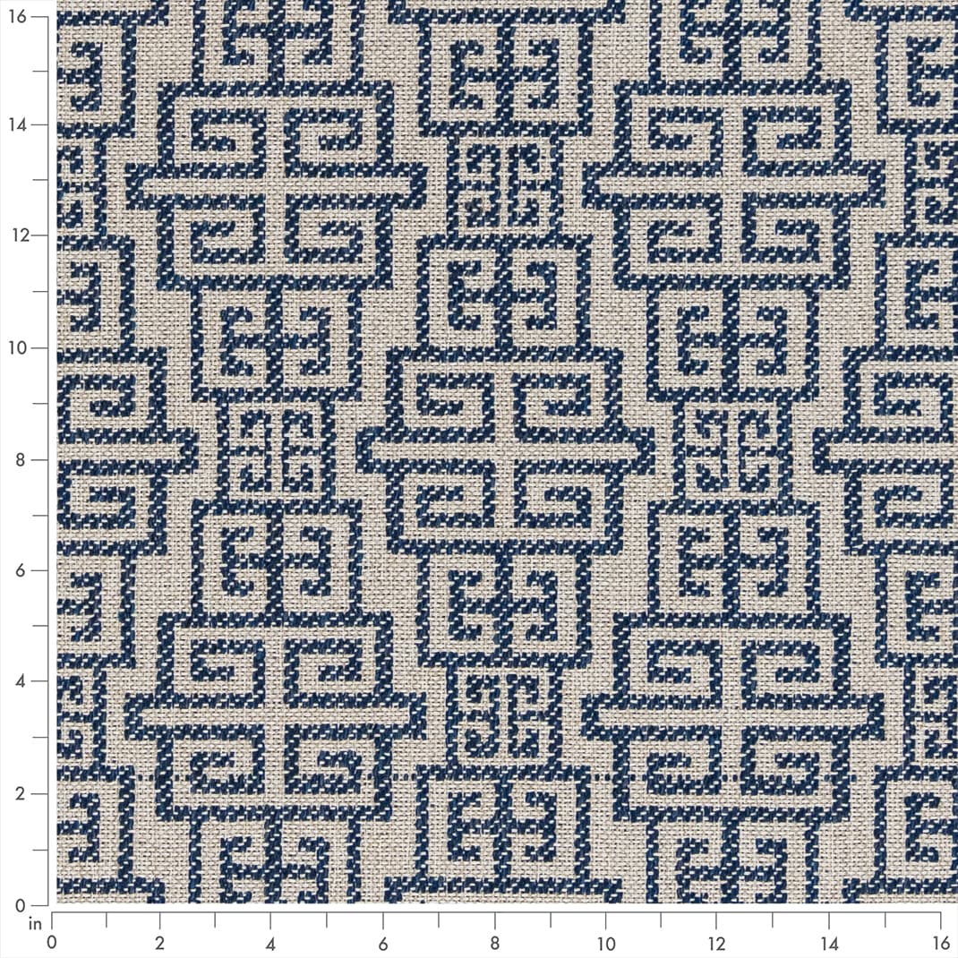 One Yd Designer Water & Stain Resistant French high quality Blue Grey Beige Geometric Medallion Upholstery Fabric WHS432