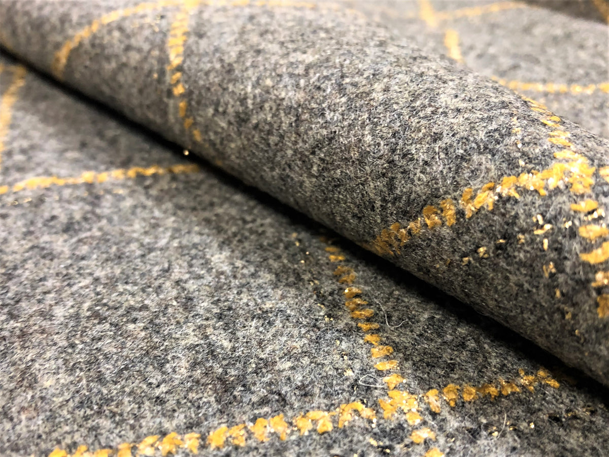 Water & Stain Resistant newest Grey Gold Metallic Mustard Yellow Windowpane Plaid Wool Upholstery Fabric WHS1054