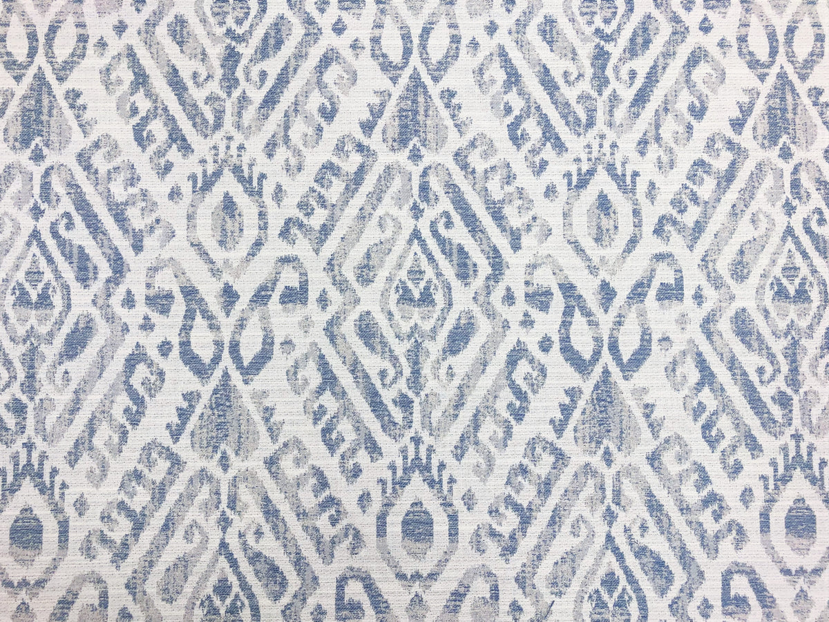 Stout Kerchief White Blue Ethnic Ikat Upholstery Drapery Fabric fashion STA 3119