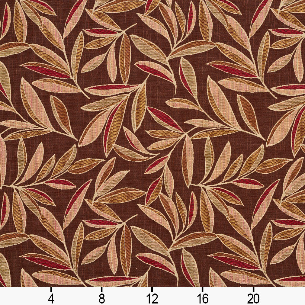 Vintage Fabric by the Yard, Nostalgic Pattern of Spring Flowers and Leaves,  Decorative Upholstery Fabric for Chairs & Home Accents, Burgundy Burnt