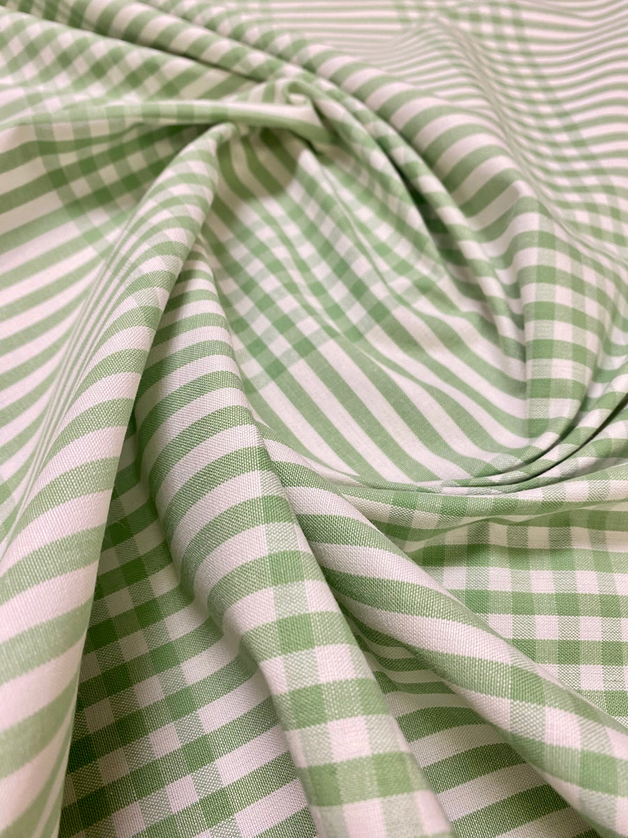 Green/Cream Checkered Homespun Fabric - Lightweight
