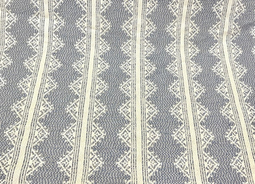 Rosemary Hallgarten Eden Adrift Blue Off White Indoor Outdoor Ethnic Stripe Upholstery Fabric STA 1886