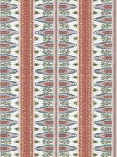Load image into Gallery viewer, Cotton Linen Coral Blue White Green Yellow Stripe Floral Upholstery Drapery Fabric FB