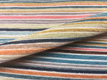 Load image into Gallery viewer, Designer Navy Blue Mustard Gold Coral Teal Brown Chenille Stripe Upholstery Fabric