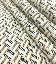 Load image into Gallery viewer, 1.6 Yard Designer Water Stain Resistant Cream Black Taupe Geometric Chenille Upholstery Fabric STA 5199