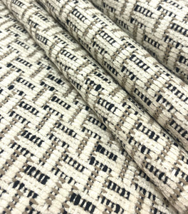 1.6 Yard Designer Water Stain Resistant Cream Black Taupe Geometric Chenille Upholstery Fabric STA 5199