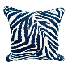 Load image into Gallery viewer, 24” X 24” Diane Von Furstenberg Zebra Navy &amp; White Linen Print Pillow Cover