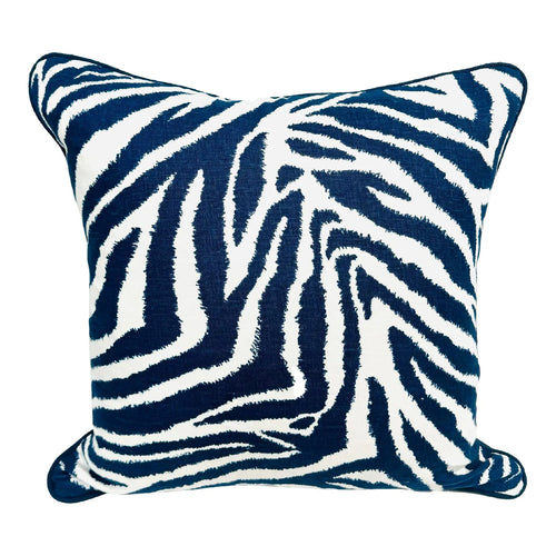 24” X 24” Diane Von Furstenberg Zebra Navy & White Linen Print Pillow Cover