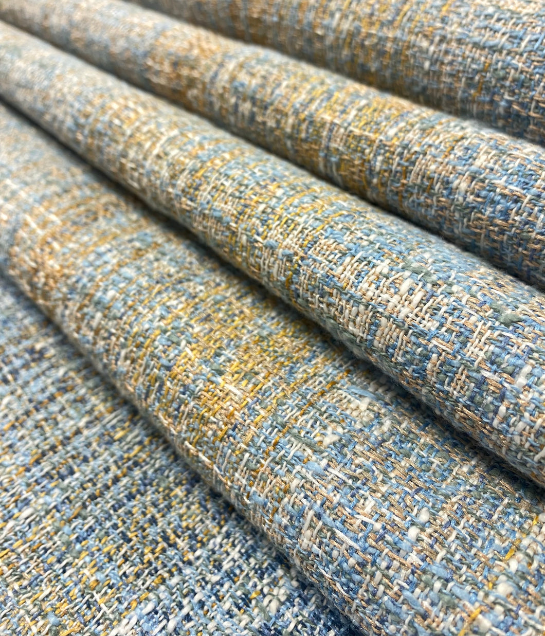 Brentano 4589 Astral Floating Lantern Blue Copper MCM Mid Century Modern Tweed Upholstery Drapery Fabric STA 5081