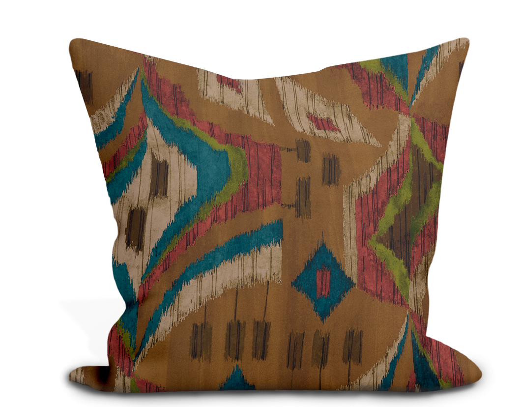 Custom Pillow Cover in Ikat Thibaut Artesian Velvet in Ochre - One Side