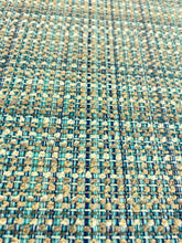 Load image into Gallery viewer, Water Stain Resistant Teal Navy Blue Taupe MCM Mid Century Modern Tweed Upholstery Fabric STA 5204