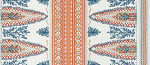 Load image into Gallery viewer, Cotton Linen Cream Coral Blue Stripe Floral Drapery Fabric FB