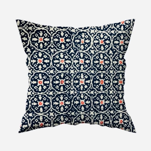 Quadrille China Seas Nitik II Navy Orange on Tint Ethnic Tribal Medallion Pillow Cover