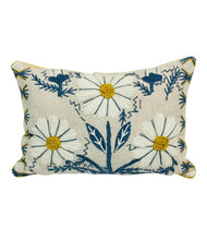 Load image into Gallery viewer, 9” X 16” Schumacher Marguerite Embroidery Blue &amp; Ochre Lumbar Pillow Cover