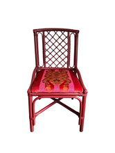 Load image into Gallery viewer, Red Rattan Chair in Schumacher’s Jokhang Tiger Velvet in Pink &amp; Red