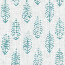 Load image into Gallery viewer, Cream Teal Aqua Blue Small Print Botanical Linen Drapery Fabric FB