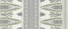 Load image into Gallery viewer, Cotton Linen Cream Mustard Grey Green Stripe Floral Drapery Fabric FB