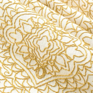 Cotton Blend Cream Mustard Gold Medallion Embroidered Drapery Fabric FB