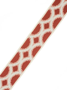 2.62" Wide Peach Red Coral Ikat Geometric Drapery Tape Trim