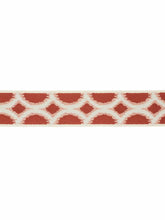 Load image into Gallery viewer, 2.62&quot; Wide Peach Red Coral Ikat Geometric Drapery Tape Trim