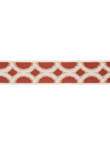 2.62" Wide Peach Red Coral Ikat Geometric Drapery Tape Trim
