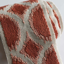 Load image into Gallery viewer, 2.62&quot; Wide Peach Red Coral Ikat Geometric Drapery Tape Trim
