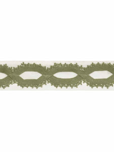 3.25" Off White Green Embroidered Geometric Drapery Tape Trim