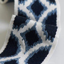 Load image into Gallery viewer, 2.62" Wide Navy Blue Ikat Geometric Drapery Tape Trim